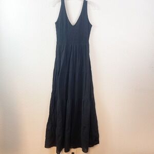 Calzedonia Cobey Black Smocked Tiered Maxi Dress Cotton V-Neck Womens Medium